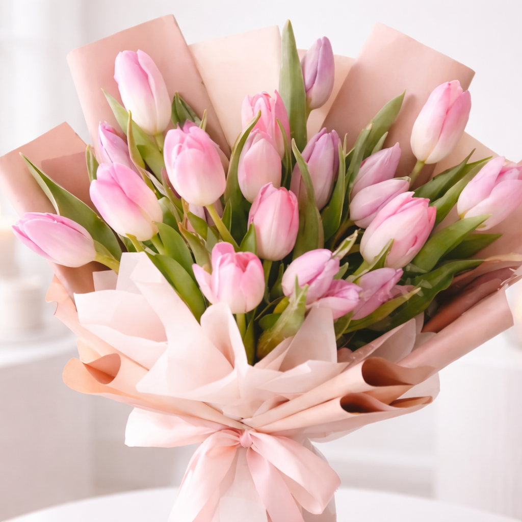 Blush Tulip Grace – 21 Pink Tulips Bouquet