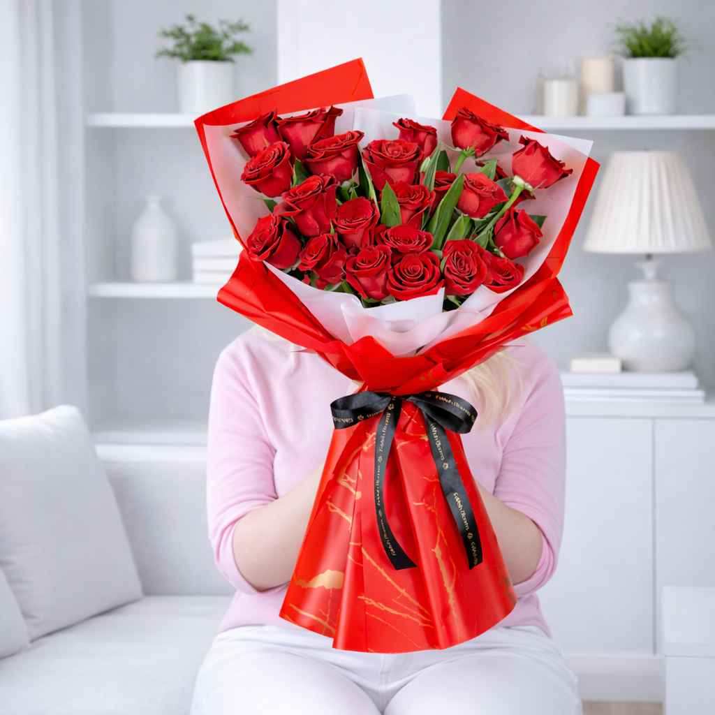 Classic red roses bouquet luxury gift in dubai