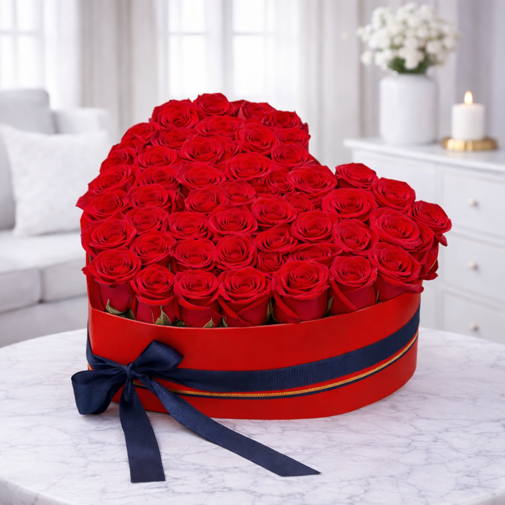 Luxury heart shape red rose box arrangement gift