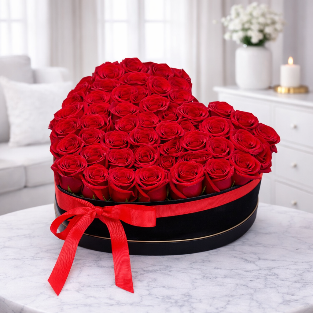 Romantic heart rose arrangement in premium gift box