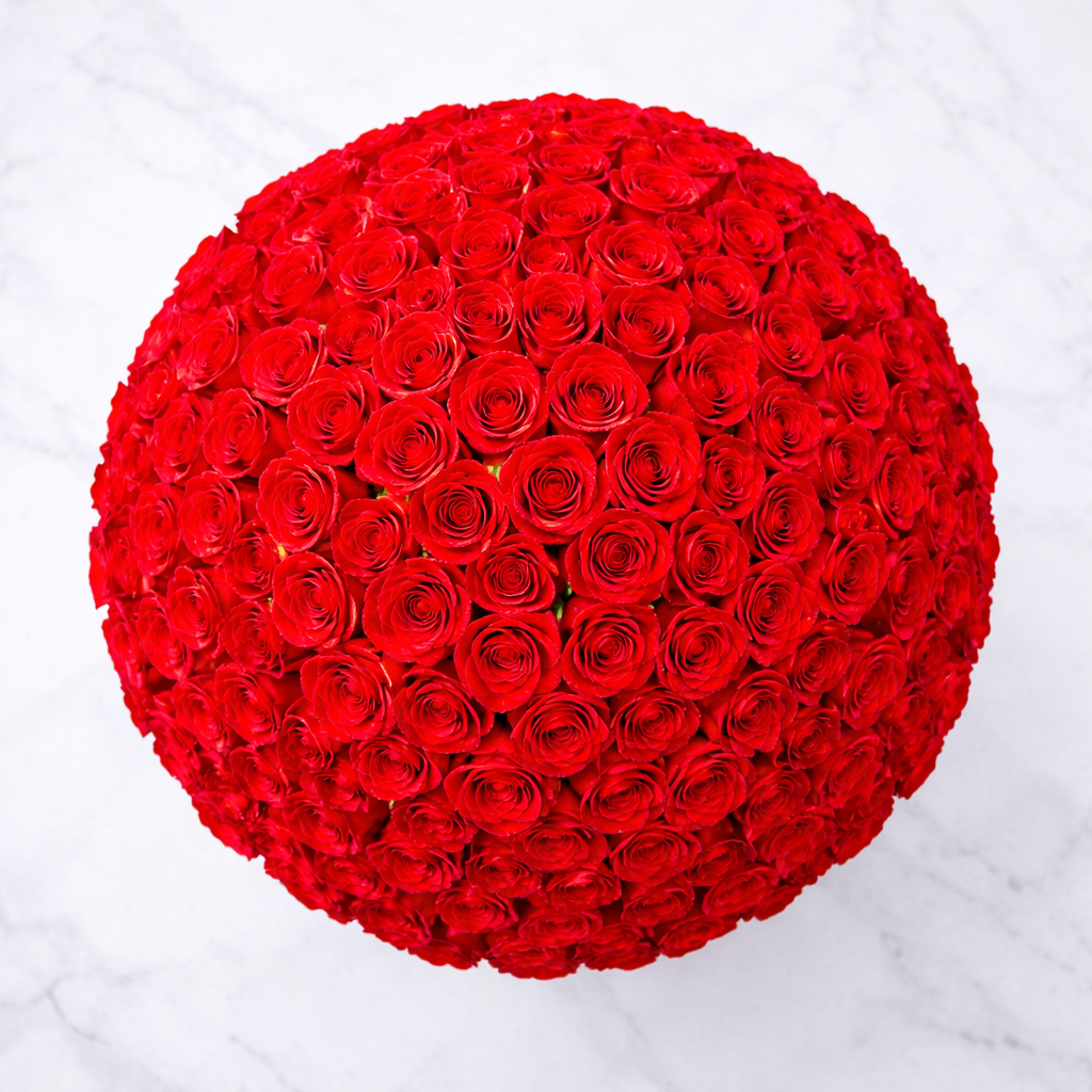 Top view of grand red rose luxury flower arrangement