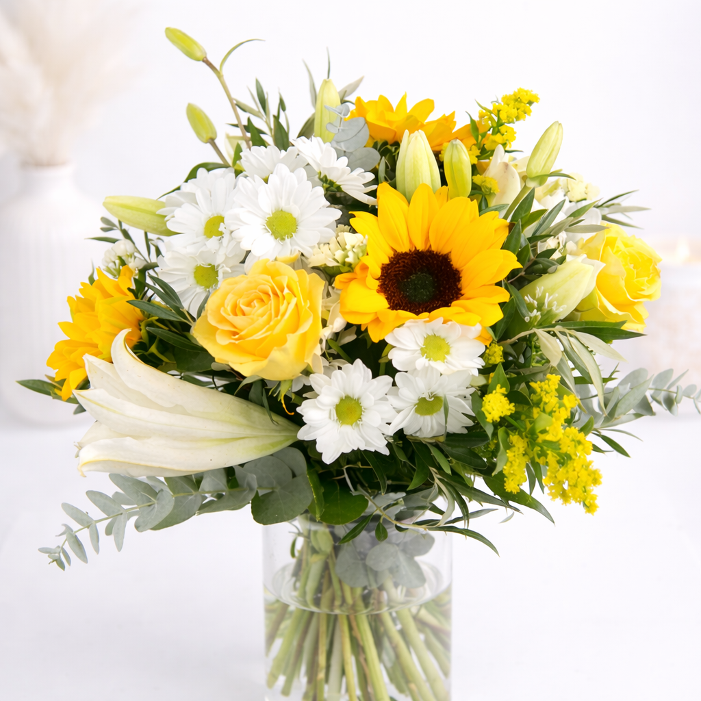 Radiant Sunflower & Rose Elegance Vase