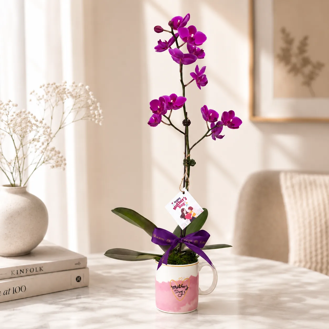 Mother’s Day purple orchid plant in keepsake mug