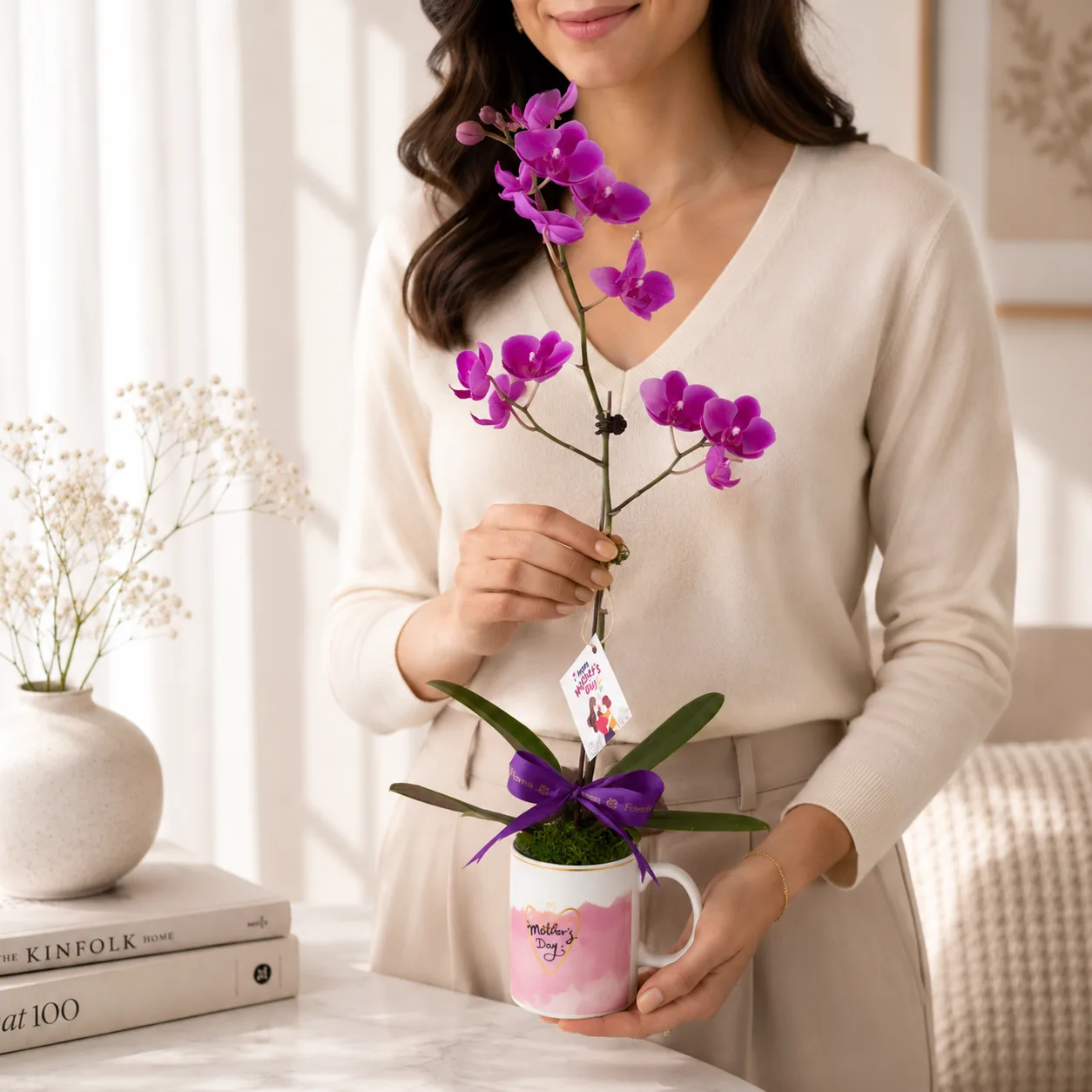 Mother’s Day orchid keepsake mug arrangement by FaVish Blooms