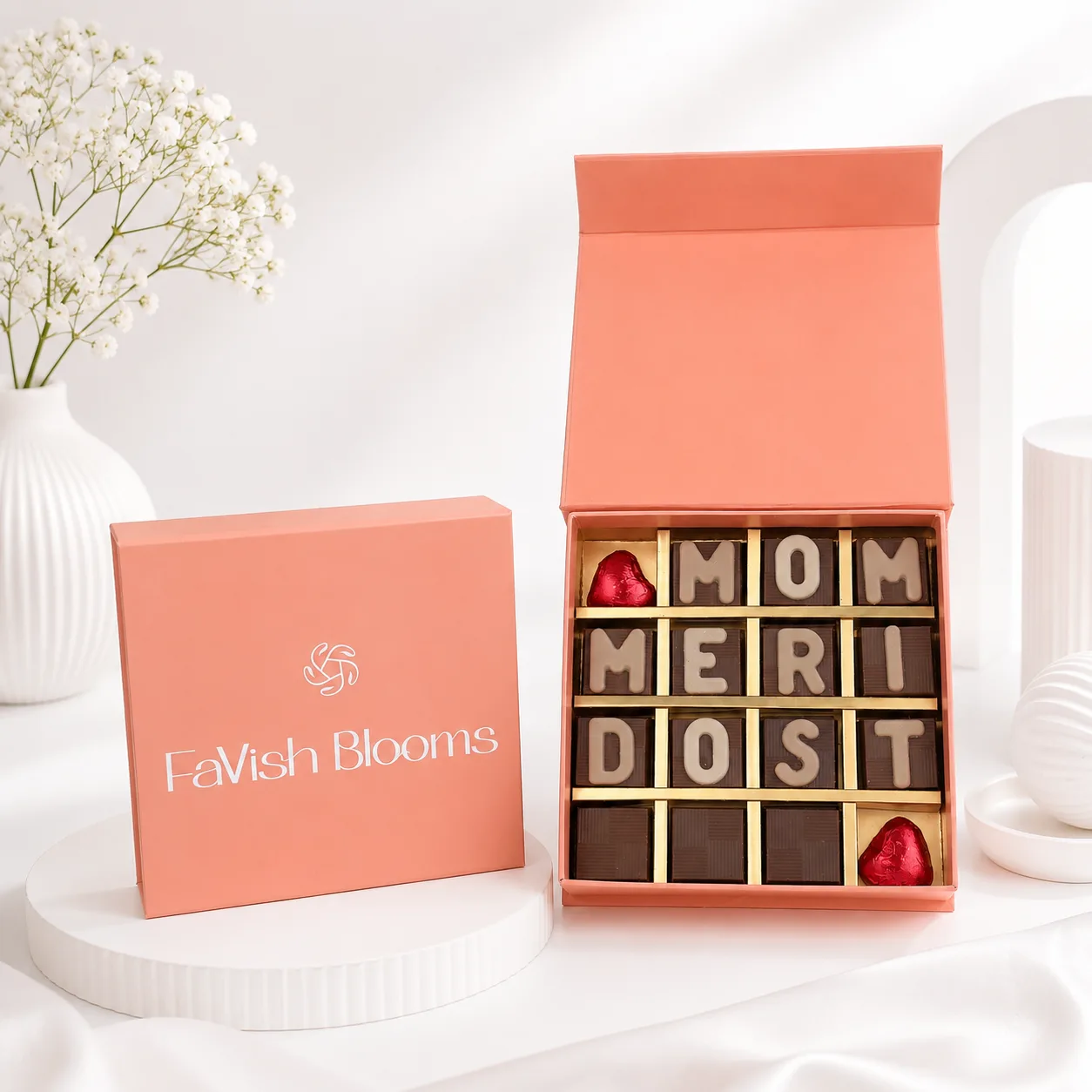 Mom Meri Dost chocolate gift box by FaVish Blooms